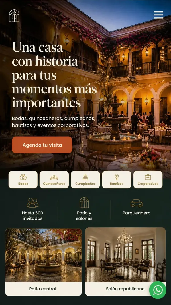 Ejemplo de landing para casa de eventos