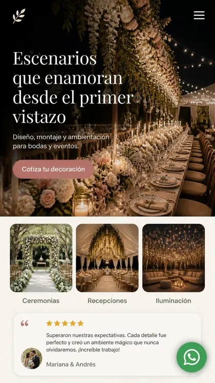 Ejemplo de landing para decoración de eventos